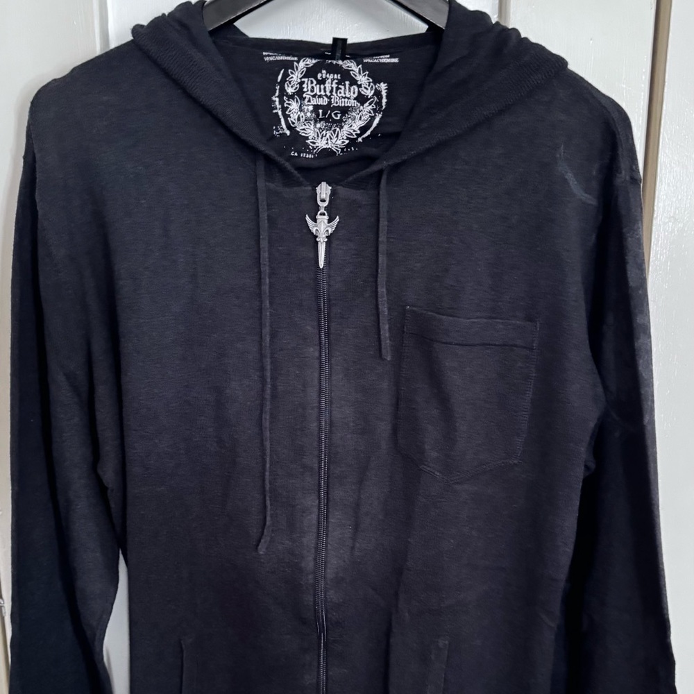 Buffalo David Bitton Men's Charcoal Zip-Up Sweater, Gently Worn.
